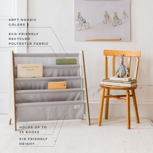 3 Sprouts Recycled Kids Bookshelf, Holds 35 Books, 4-Tier, Gray