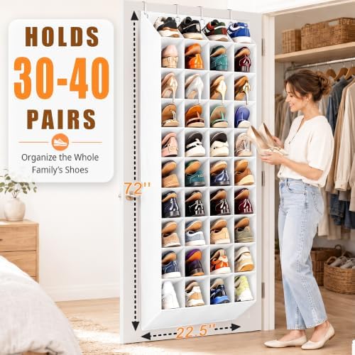 30-40 Pairs Over the Door Shoe Organizer, 10-Tier Door Shoes Rack