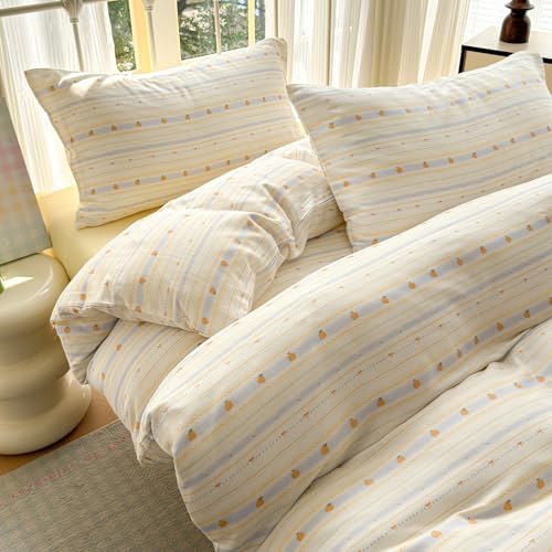 Pumpkin Duvet Cover Twin XL Cute Soft Twin XL Comforter Cover 100% Cotton Double Gauze Kawaii Boho Duvet Cover Set with Ties Zipper Muslin Bedding Set for Girls Duvet Protector