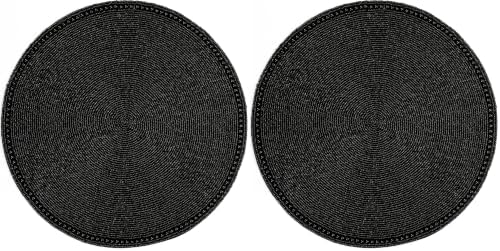 Beaded Round Placemats - Beaded Table Mats with Polyester Backing for Dining Table, Wedding, Christmas, Holiday, Party Decor - Handmade Glass Bead Charger 13" (Black) - ALPHA Living HOME (Pack of 2)