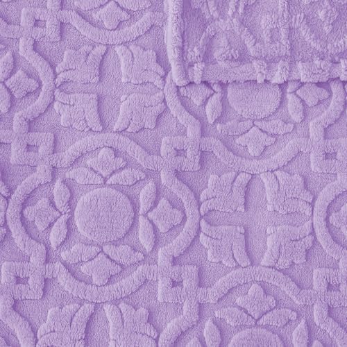 Home Fleece Throw Blanket for Couch, Bed, TV, Party, and Gift - 3D Jacquard Decorative Blankets - Cozy Soft Lightweight Fuzzy Flannel Blanket, All Seasons, 50x70 Inches, Lavender-1