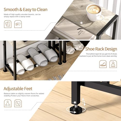 Narrow Side Table, 2-Tier Small End Table, Slim Nightstand