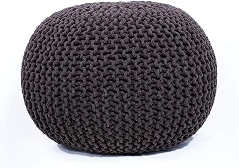 FRELISH DECOR Round Pouf Ottoman (20 Diameter x 14 Height) Brown