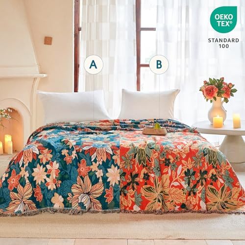 Boho Throw Blanket - Lightweight Soft 100% Cotton 60"x80" for Sofa