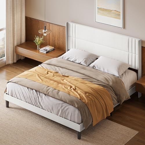 Gizoon King Bed Frame with Wingback Headboard, Upholstered Platform Bed