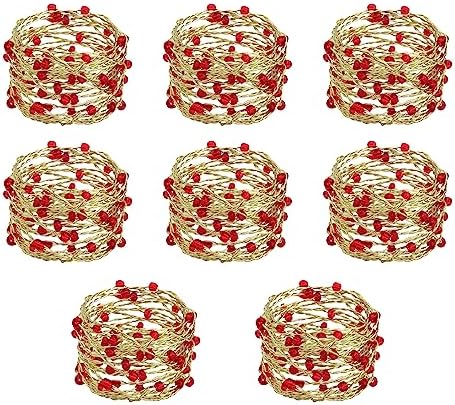 COTTON CRAFT Christmas Napkin Rings - 8 Pack Beaded Metal Twine Napkin Ring