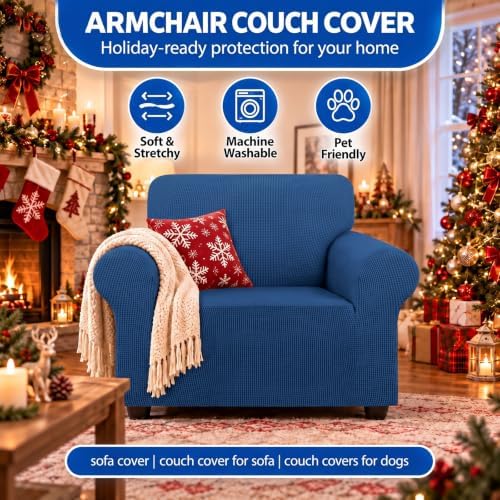 KEKUOU Stretch Chair Sofa Slipcover, Single Couch Cover,Classic Blue