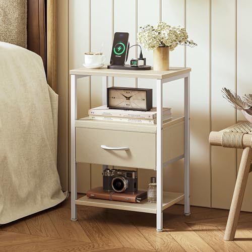 SUPERJARE Nightstand with Charging Station, USB-C Port, Bedside Table