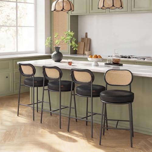 VASAGLE Bar Stools Set of 4, Counter Height, PE Rattan Back