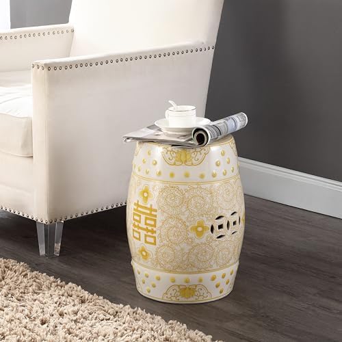 JONATHAN Y Double Happiness Ceramic Garden Stool 18" Table, Yellow/White