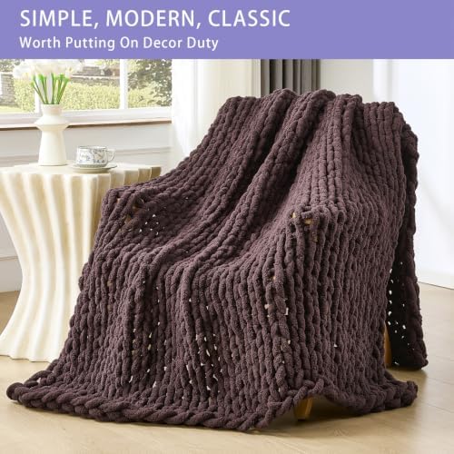 Bigacogo Chunky Knit Throw Blanket for Couch, 51x63 inches, Chocolate