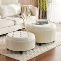 29'' & 24.5'' Round Storage Ottoman Coffee Table Set of 2, Off White