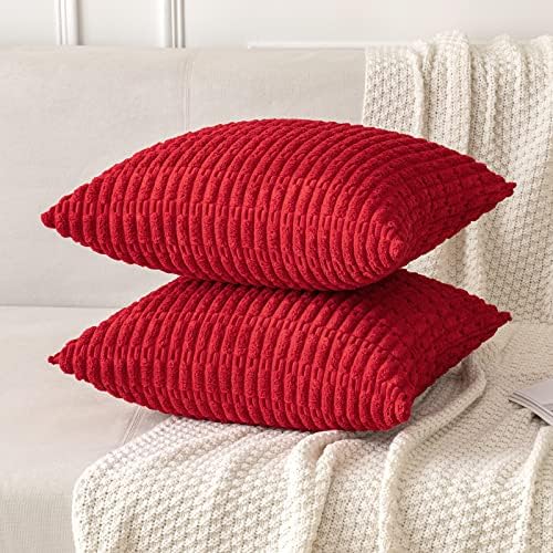 MIULEE Christmas Corduroy Decorative Throw Pillow Covers 18x18 Red