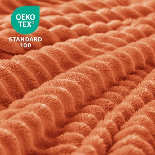 BEDELITE 3D Ribbed Burt Orange Fall Throw Blanket for Couch, 50x70 Inch