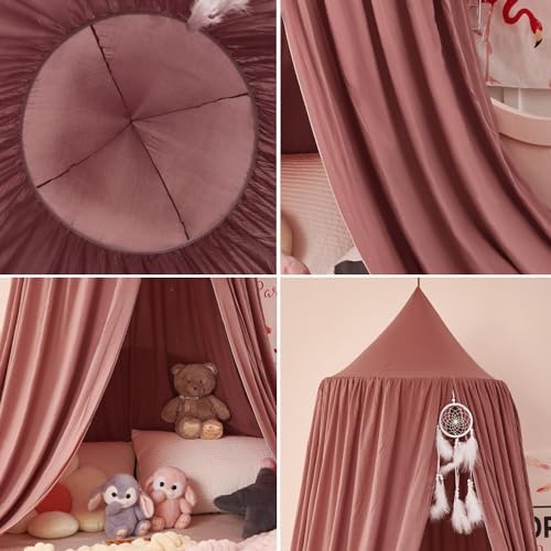 Princess Decor Canopy for Kids Bed, Soft and Durable Bed Canopy for Girls Room Tent Canopy Dreamy Mosquito Net Bedding, Children Reading Nook Canopies Indoor（Red Bean）