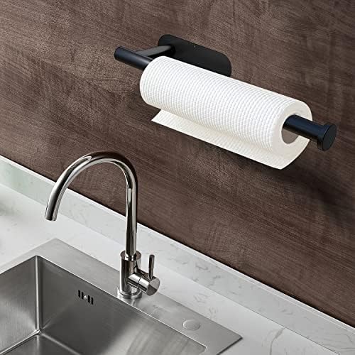 DEKAVA Under Cabinet Wall Mount Paper Towel Holder, Self-Adhesive Bar, Stainless Steel 13 inch (Black, 2)