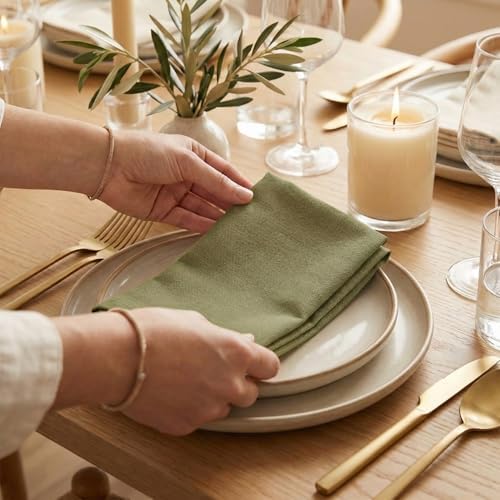 ACCENTHOME Accent Home 100% Cotton Napkins, Delicate Cloth Napkins for Dinners, Parties and Weddings，18 x 18 Inch Set of 12 - Olive Green