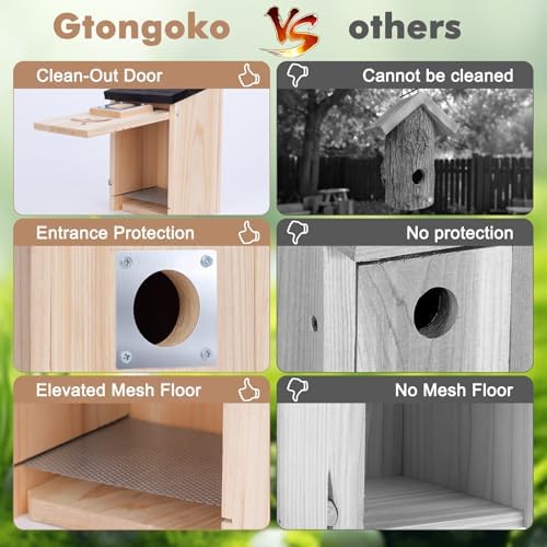 Gtongoko 2 Pack Bluebird Houses for Outside with Metal Predator Guard Black
