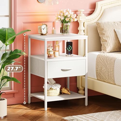 SUPERJARE Nightstand with Charging Station, USB-C Port, Bedside Table
