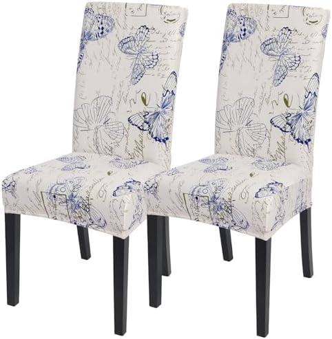 SearchI Dining Room Chair Covers Set of 2, Stretch Printed Parsons Chair Slipcover Spandex Removable Washable Kitchen Chair Protector Cover for Dining Room, Hotel, Ceremony (Butterfly Pattern)
