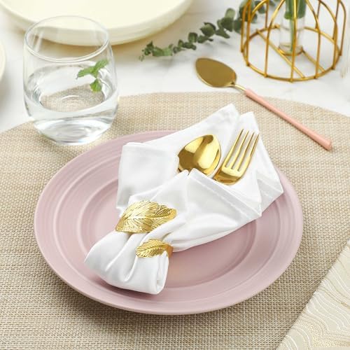 Gold Napkin Rings Set of 24, Solid Metal Laurel Leaf Table Decor