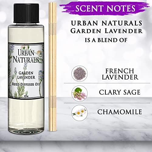 Urban Naturals Garden Lavender Scented Oil Reed Diffuser Refill | Includes a Free Set of Reed Sticks! Calming, Herbal Fragrance – 4 oz. Made in the USA
