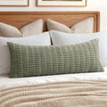 MIULEE Lumbar Corduroy Throw Pillow Cover for Bed 14x36 Light Olive Green