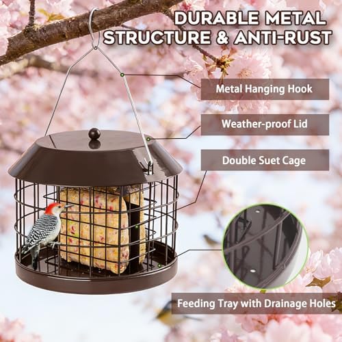 Gbekery Squirrel Proof Suet Bird Feeders for Outdoors Hanging, Brown
