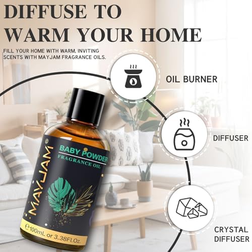 MAYJAM Baby Powder Fragrance Oil Essential Oils for Diffusers, 3.38FL.OZ