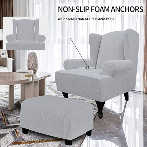 Easy-Going Stretch Large Wingback Chair Sofa Slipcover Silver Gray