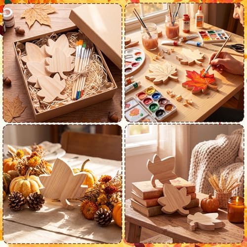 Jetec 9 Pcs 6 Inch Fall Maple Leaves Unfinished Wooden Signs Thanksgiving