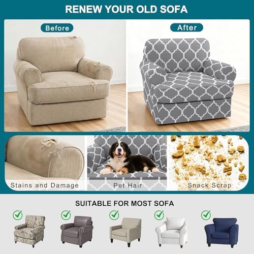 NILUOH 2-Piece T-Cushion Armchair Slipcover, Stretch Chair Cover with Separate Seat Cushion Cover, Soft Washable Furniture Protector for Living Room