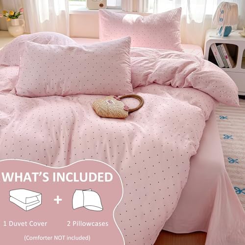 Full Size Duvet Cover Polka Dot 3 Pcs,100% Cotton Double Muslin