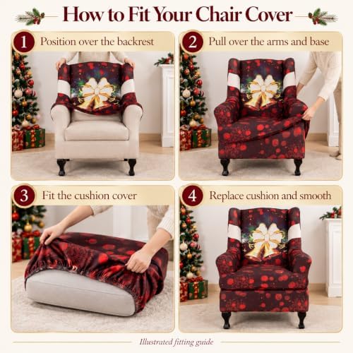 NILUOH Christmas Bells Wingback Chair Covers 2-Piece