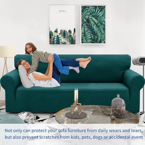 ZNSAYOTX 1 Piece Jacquard Couch Covers for 3 Cushion Couch High Stretch Sofa Cover for Pets Dogs Anti Slip Extra Large Sofa Slipcovers Furniture Protector (X-Large, New Pattern Blackish Green)