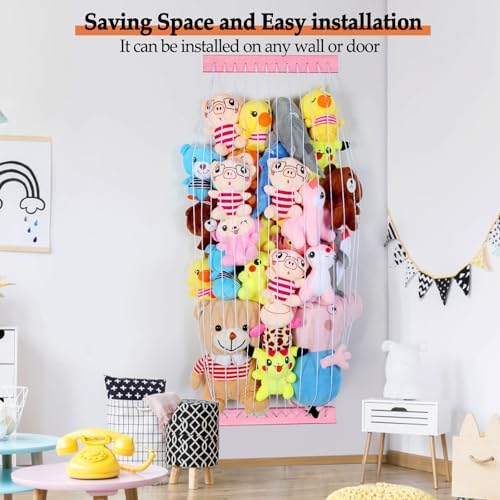 Stuffed Animal Storage Wooden Soft Toy Storage for Kids Room，Wall Mount Door Hanging Stuffed Animal Toy Organizer Shelf for Nursery Play Room Pink -Patent