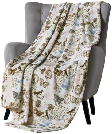 Serafina Home Decorative Fleece Throw Blanket Birds & Butterflies 50x70
