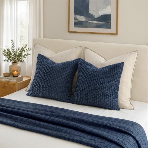 MIULEE Decorative Throw Pillow Covers 16x16 Navy Blue Textured Corduroy
