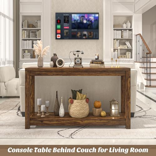 Besiost 47" Farmhouse Wood Entryway Table Narrow Console Table Rustic Brown