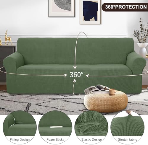 U-NICE HOME 4 Seater Stretch Couch Cover for 3 Cushion Sofa, Loden Frost