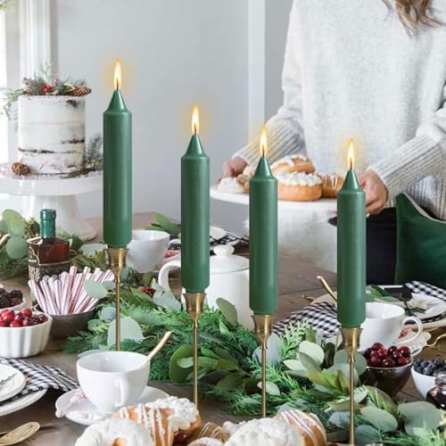 NJAO HOO Decor Dark Green Short Taper Candle 7 Inch Candlesticks Unscented Dripless Tapered Candle Set for Home Decor Wedding Party Dinner Candles, 4 Pack