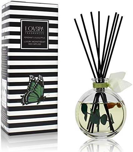 Reed Diffuser Set, Unwind Eucalyptus & Mint Scented Oil Diffuser with Sticks, Home Fragrance Accessories for Bathroom Shelf Decor, Aroma Diffusers for Home or Office Desk, USA Made
