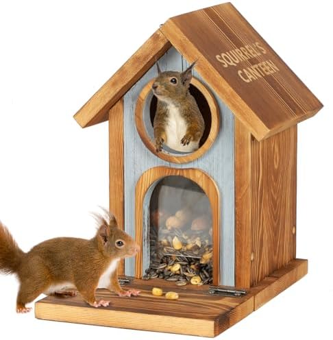 MIXXIDEA Wooden Squirrel Feeder, Large Capacity Squirrels Feeders for Outside, Sturdy Construction, No Assembly Lovely Chipmunk Feeder for Corn, Peanut, Nuts, Chestnuts (Brown-1pk)