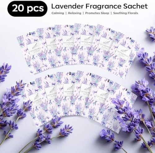 MYARO 20 Pack Lavender Scented Sachets, Closet Deodorizer Car Air Freshener