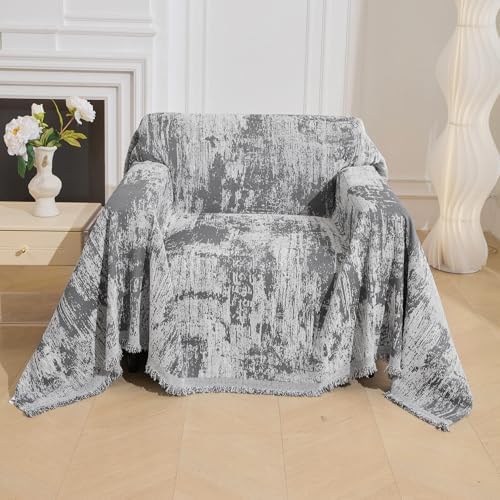 MEETSKY Small Couch Cover Oversized Chair Cover Washable, Chenille Soft Throw Cover for Single Sofa, Abstract Geometric Sofa Slipcover Multi-Use Furniture Protector for Pets, 71" x 91", Deep Grey