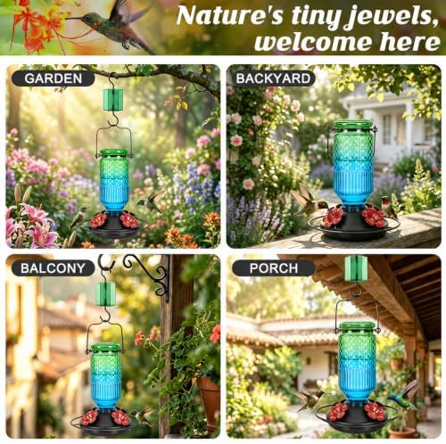 FEED GARDEN Glass Hummingbird Feeder for Outdoors, Leak-Resistant, 16 oz