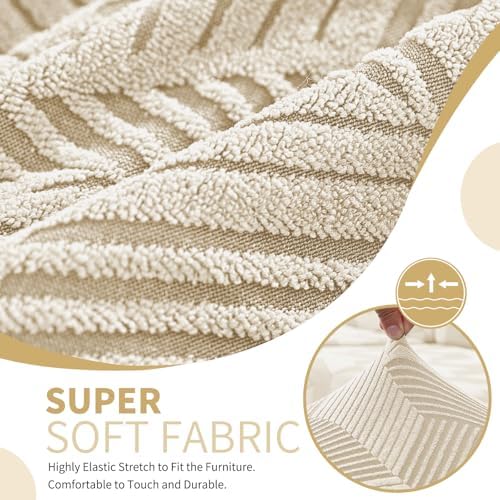 JIVINER Stretch Dining Chair Slipcovers Set of 2, Geometrical Jacquard Dining Chair Covers, Washable Kitchen Chair Covers for Dining Room, Hotel, Party, Beige