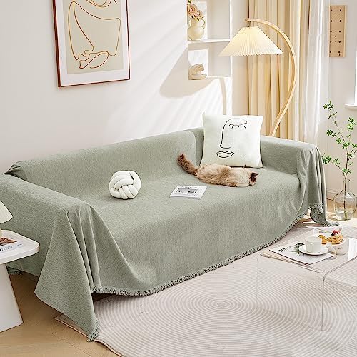 MEETSKY Simply Put Couch Cover Loveseat Sofa Cover for 2 Cushion Couch Sofa Cover Washable Sofa Throw Blanketr Decorative Modern Style for Living Room, 71" x 102", Sage Green