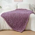 Bigacogo Chunky Knit Throw Blanket for Couch, 40x60 inches, Winter Grape