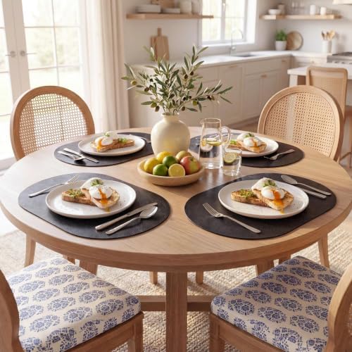MOSAYT Vinyl Faux Leather Oval Placemats, Set of 4, Black